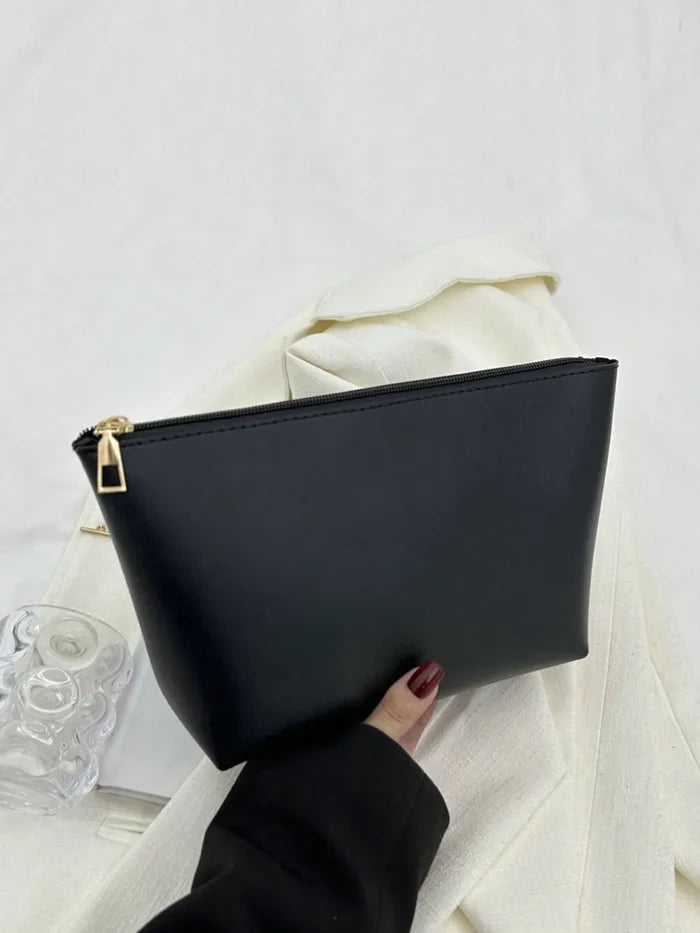 PU Leather Woven Handbag and Clutch Set