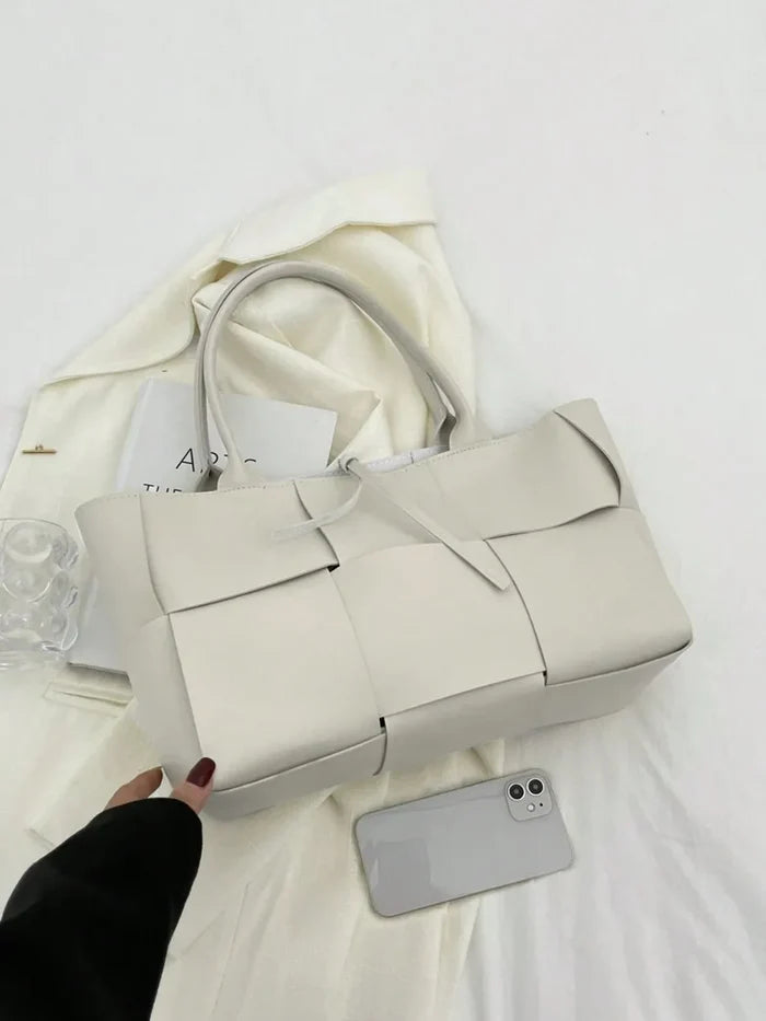 PU Leather Woven Handbag and Clutch Set