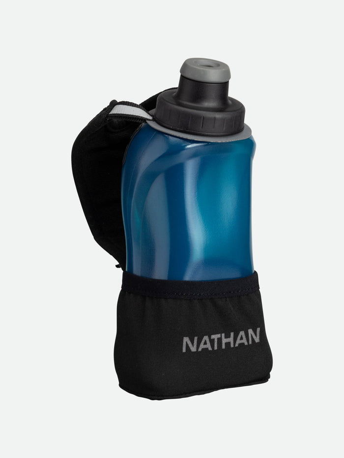 color:Black/Marine Blue||view:SKU Image Primary||seo:NATHAN QuickSqueeze Lite 12oz Hydration Handheld - Black/Marine Blue - Front of Handheld