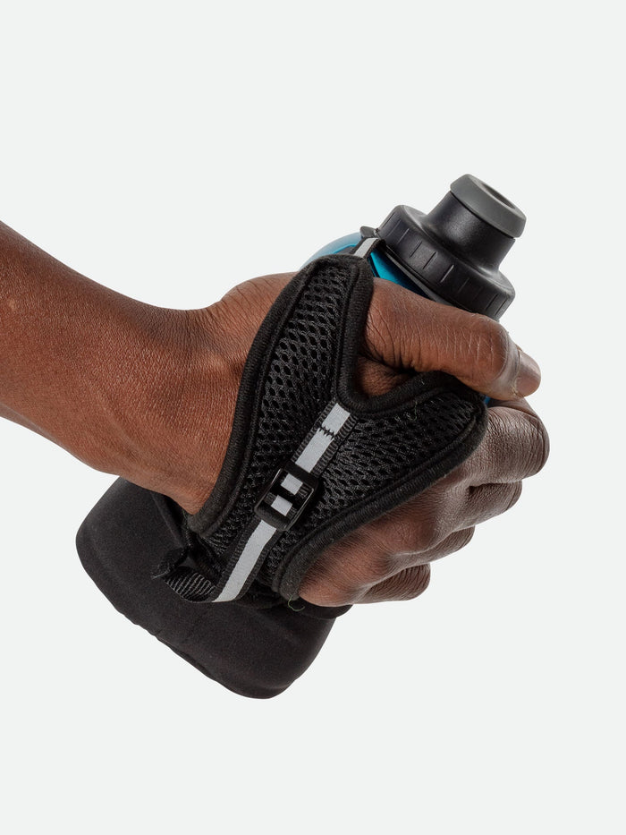 color:Black/Marine Blue||seo:NATHAN QuickSqueeze Lite 12oz Hydration Handheld - Black/Marine Blue - Runner Gripping Handheld Through Strap