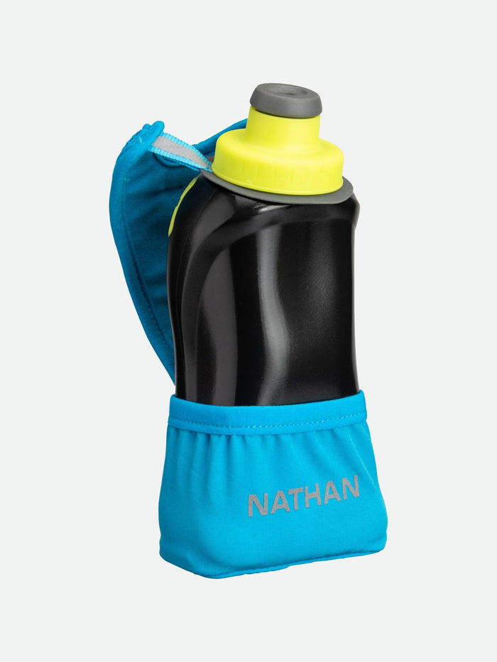 color:Finish Lime/Blue Me Away||view:SKU Image Primary||seo:NATHAN QuickSqueeze Lite 12oz Hydration Handheld - Finish Lime/Blue Me Away - Front of Handheld