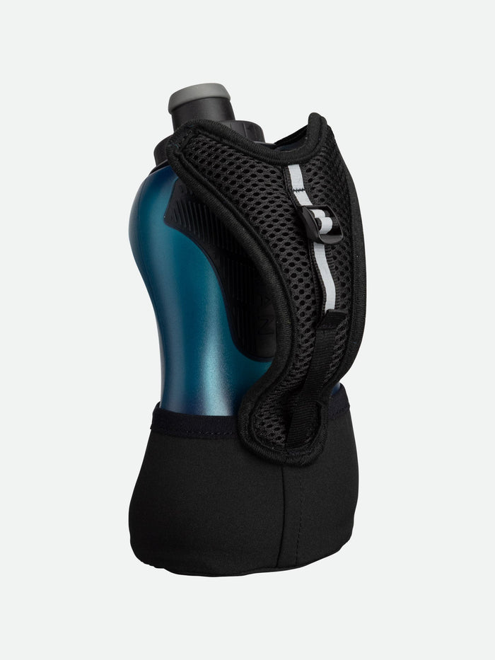 color:Black/Marine Blue||seo:NATHAN QuickSqueeze Lite 18oz Hydration Handheld - Black/Marine Blue - Back View With Hand Strap