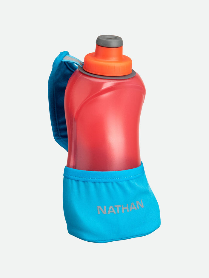 color:Blue Me Away/Hibiscus||view:SKU Image Primary||seo:NATHAN  QuickSqueeze Lite 18oz Hydration Handheld - Blue Me Away/Hibiscus Red - Front View