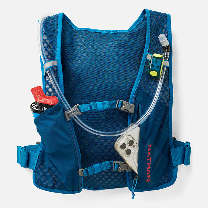 color:Sailor Blue/Ribbon Red||seo:Nathan QuickStart 3.0 3 Liter Hydration Pack - Sailor Blue/Ribbon Red - Multiple Front Pockets for Storage of Sunglasses, Cell Phones, Energy Gels and more. You can also clip Reflective Strobe Lights for visibility to front of pack