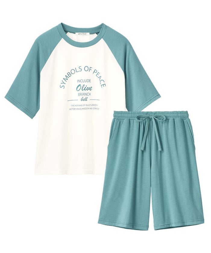 Raglan & Logo Short Sleeve Top and Bottom Set