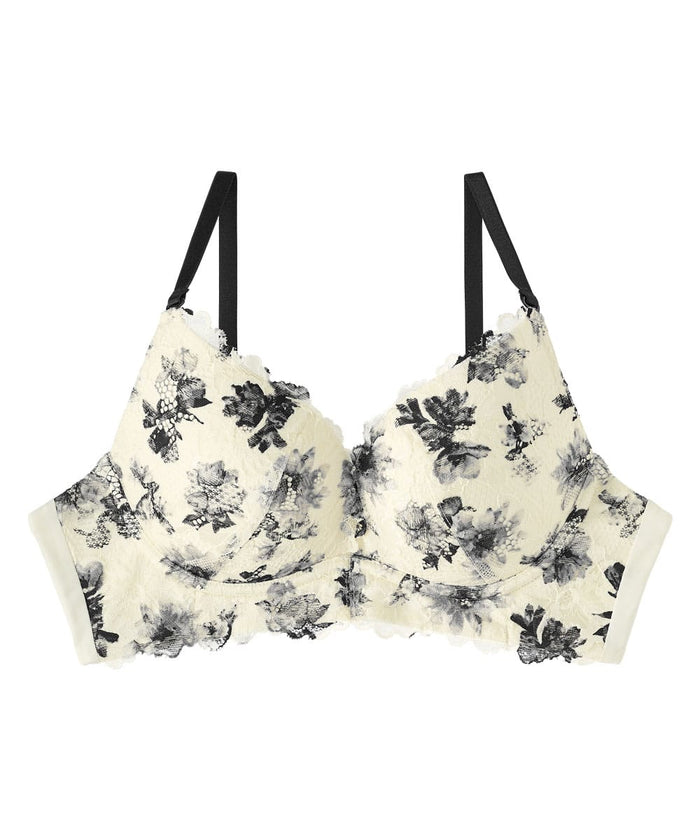 Raku Monochrome Flower Comfort Push-Up Bra