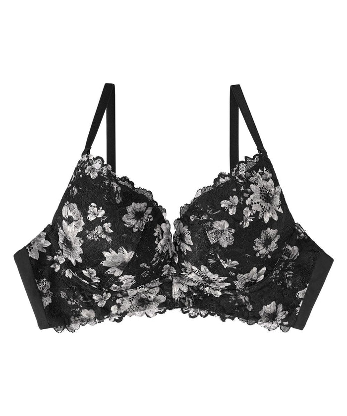 Raku Monochrome Flower Comfort Push-Up Bra