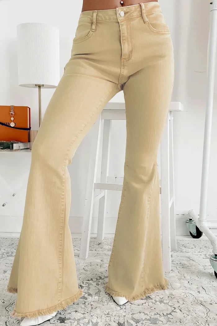 Raw Edge Mid Waist Flared Jeans