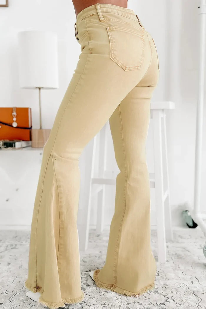 Raw Edge Mid Waist Flared Jeans
