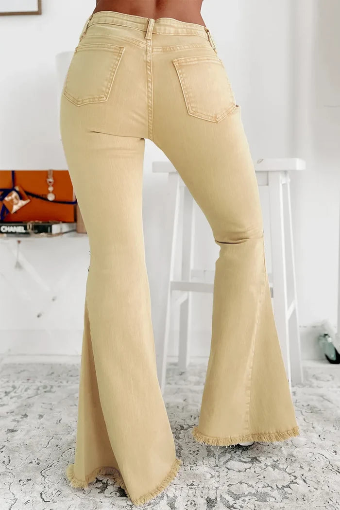 Raw Edge Mid Waist Flared Jeans