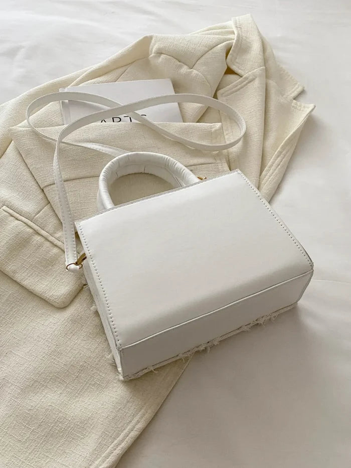 Raw Hem Denim PU Leather Handbag