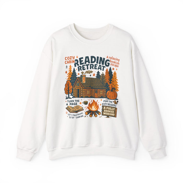 sand coloured sweatshirt with cabin and reading graphic design