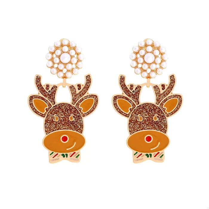 Reindeer Drop Earrings with Pearl Accents