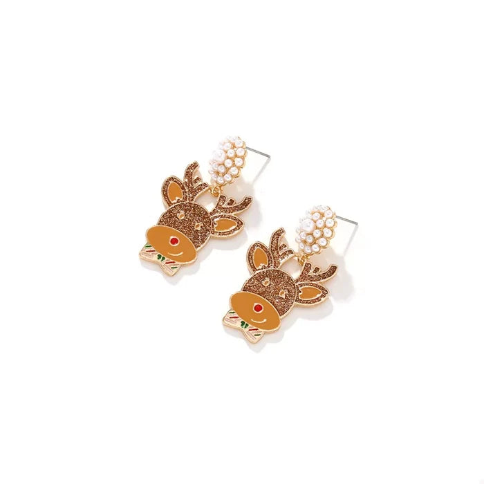 Reindeer Drop Earrings with Pearl Accents
