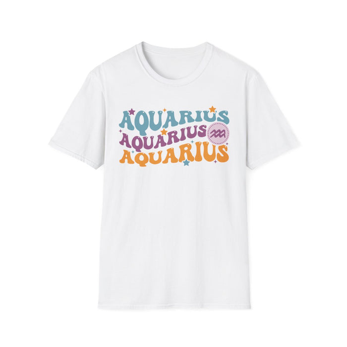 navy t-shirt displaying bold vintage Aquarius astrology design