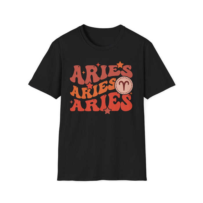 light blue t-shirt with retro Aries zodiac graphic design