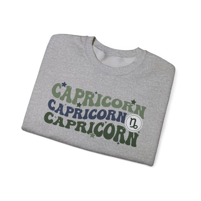multiple colour options of Capricorn retro zodiac sweatshirt flat lay display