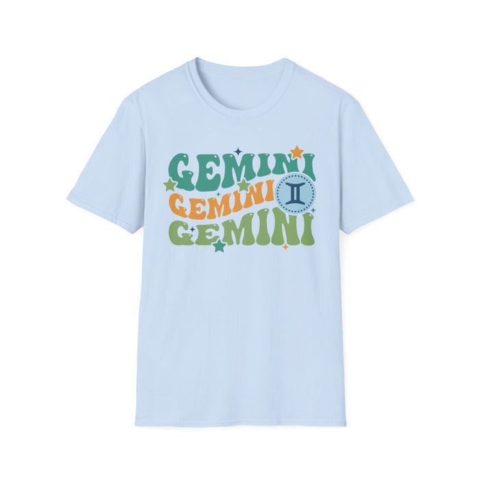 black t-shirt with retro gemini zodiac graphic design