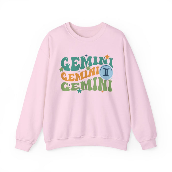 navy sweatshirt featuring retro gemini star sign with celestial accents