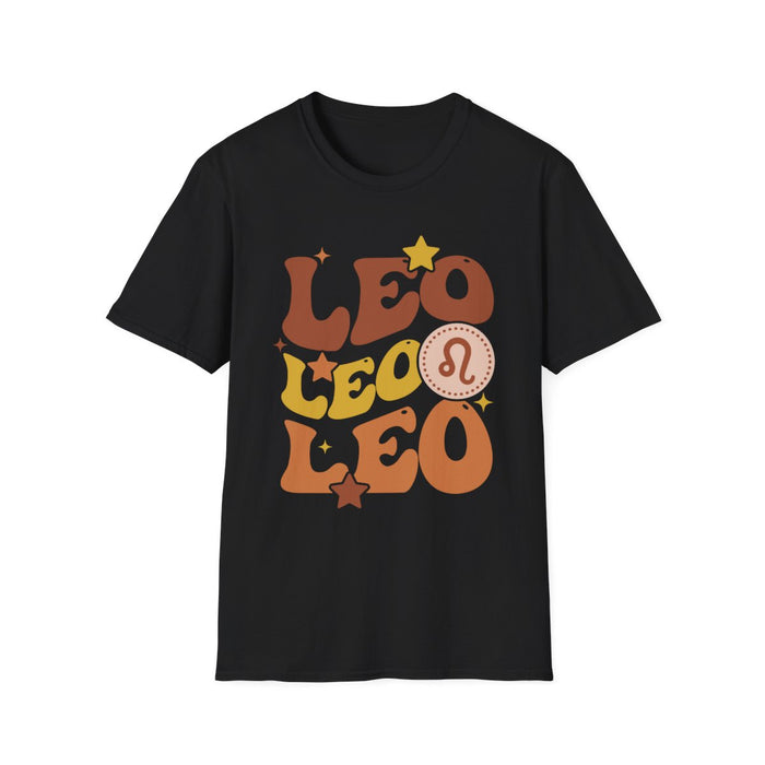 flat lay of retro Leo zodiac graphic t-shirt in multiple colours