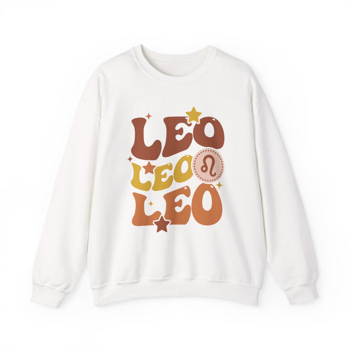 black sweatshirt with retro celestial leo zodiac design
