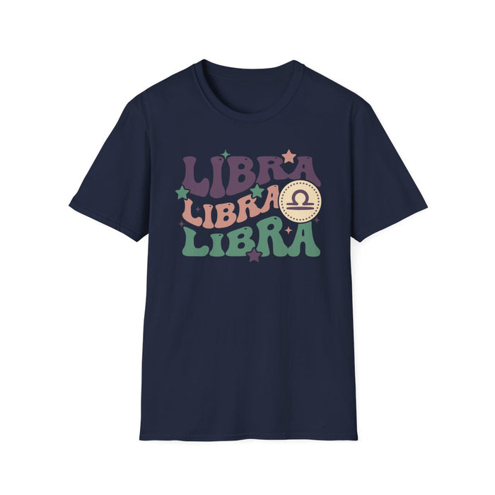 white t-shirt with retro libra zodiac graphic for birthday gift