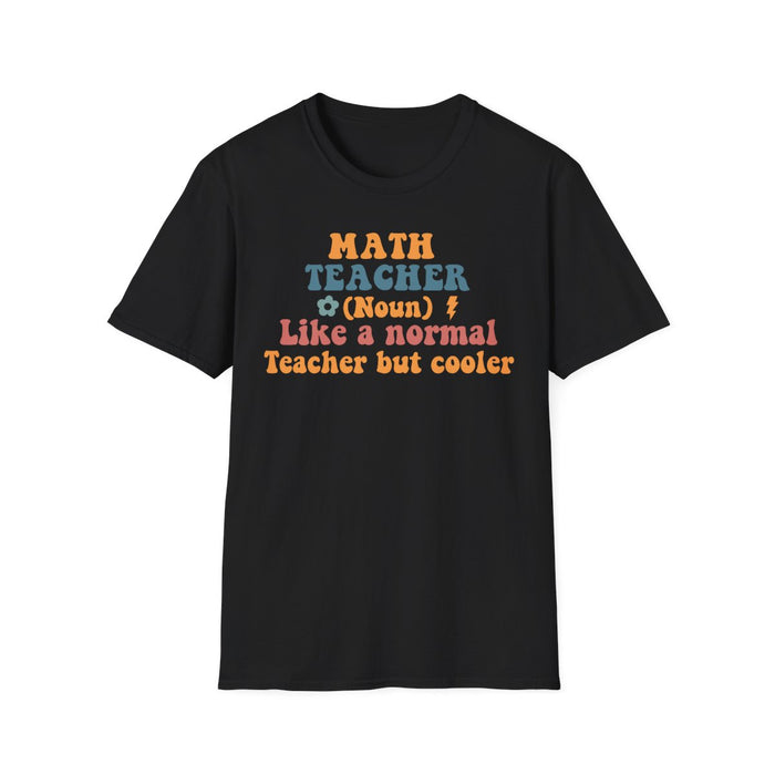 navy t-shirt with retro math teacher funny graphic design
