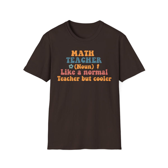 dark chocolate t-shirt with bold retro math design for teachers