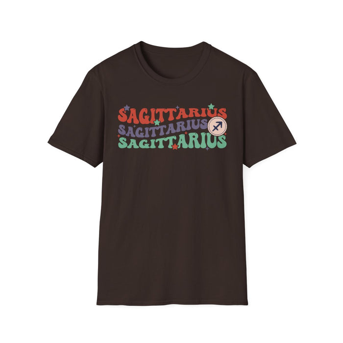 retro sagittarius zodiac tee in natural colour with printed design