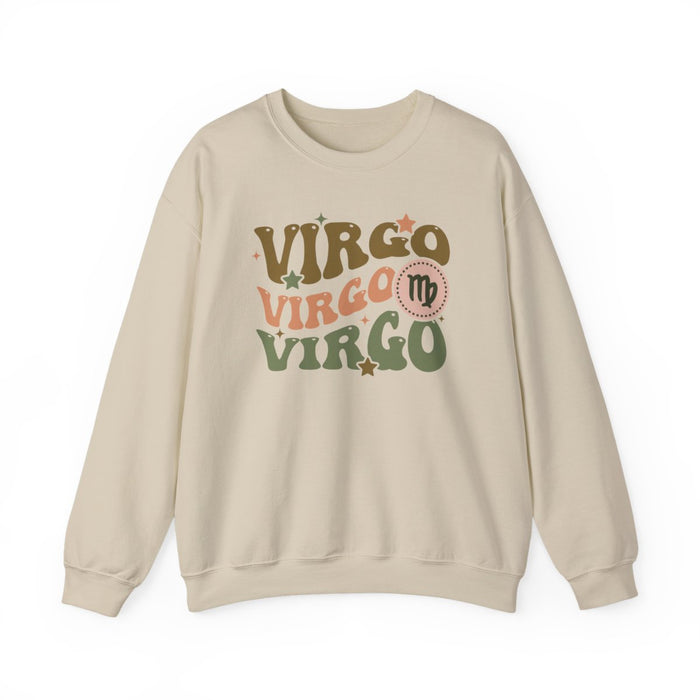 forest green sweatshirt with groovy retro virgo zodiac astrology graphic