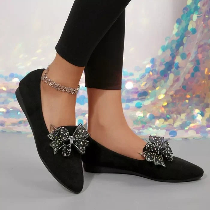Rhinestone Bow Point Toe Flats