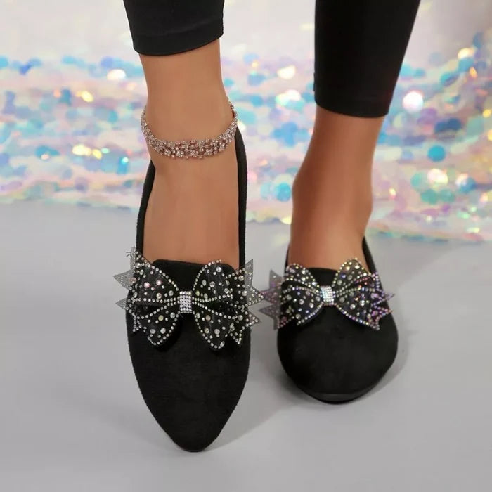 Rhinestone Bow Point Toe Flats