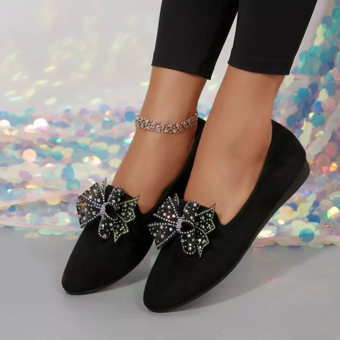 Rhinestone Bow Point Toe Flats