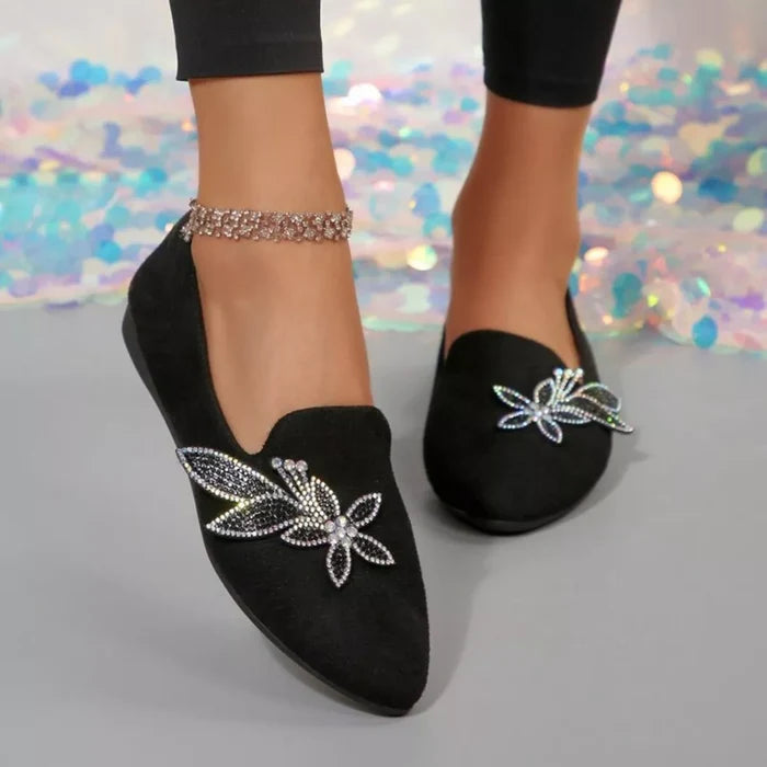 Rhinestone Butterfly Point Toe Flats