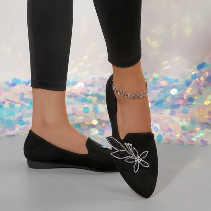 Rhinestone Butterfly Point Toe Flats