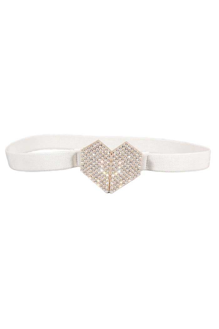 Rhinestone Heart Buckle Elastic Belt