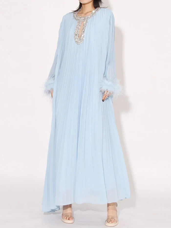 Rhinestone Long Sleeve Maxi Dress