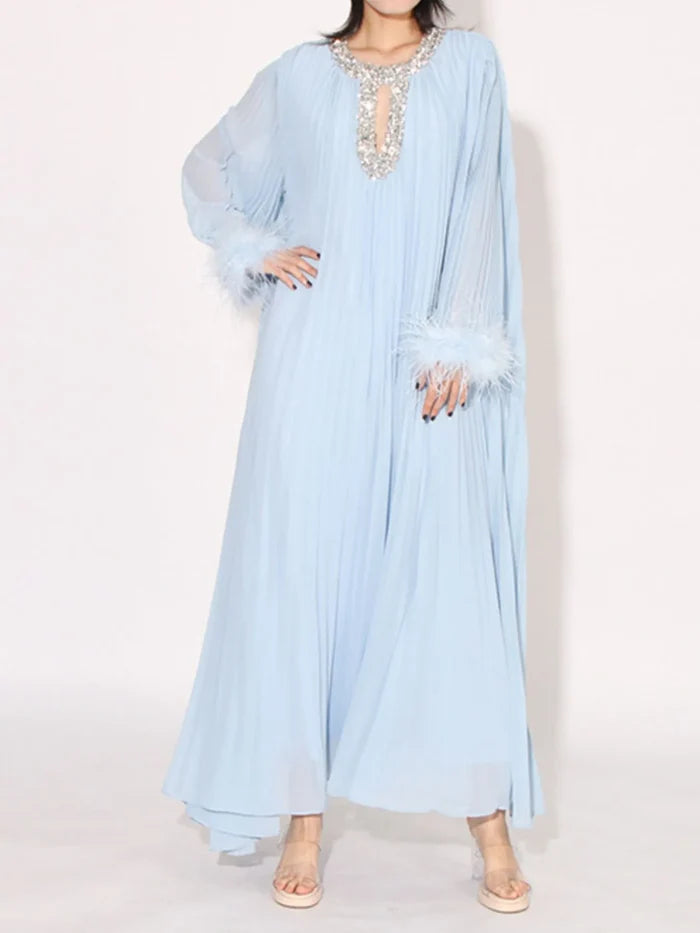 Rhinestone Long Sleeve Maxi Dress