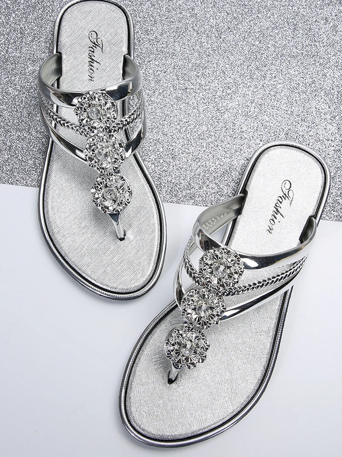 Rhinestone Toe Post Flats Sandals