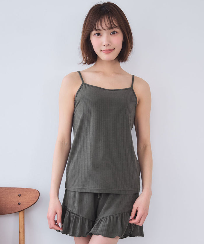 Rib Frill Camisole Cardigan Shorts 3-Piece Set