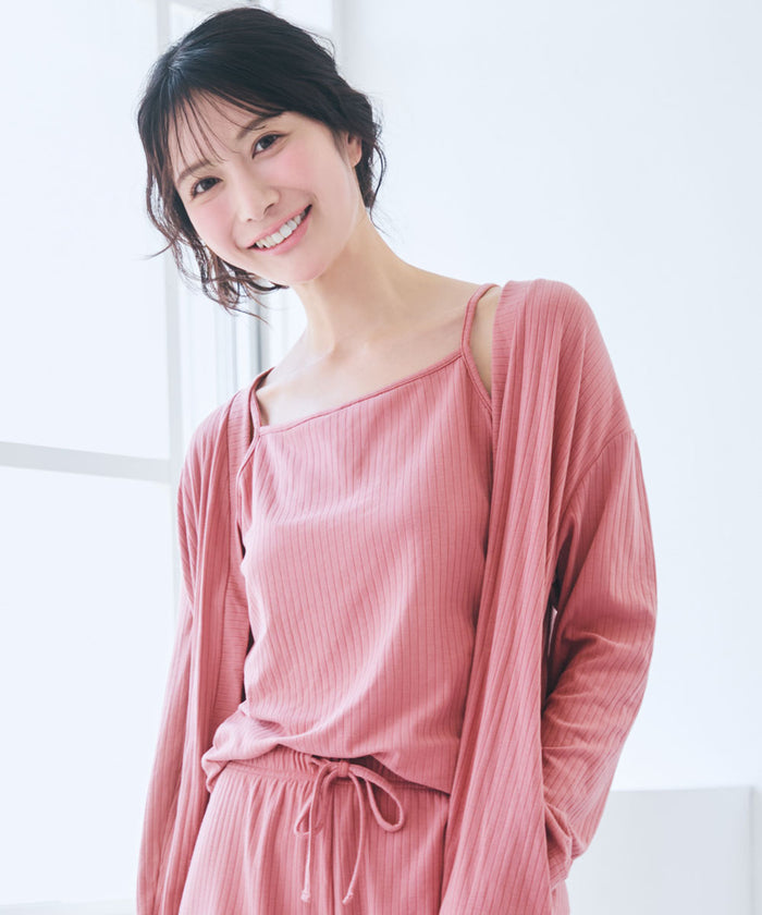 Rib Frill Camisole Cardigan Shorts 3-Piece Set
