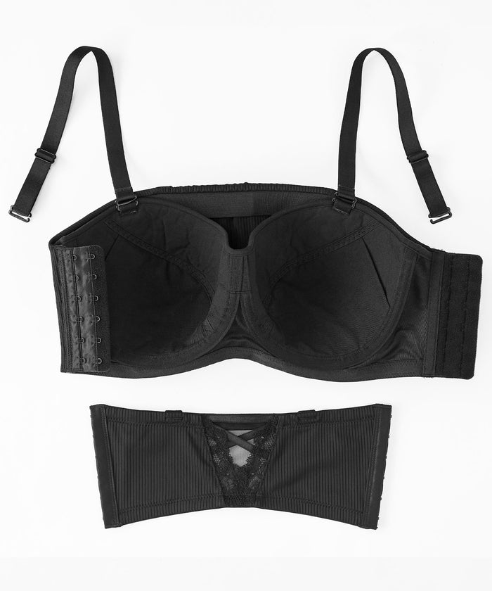 Ribbed 2-Way Cleavage Cover Strapless Side Support Push-Up Bra(F-G-H Cup)