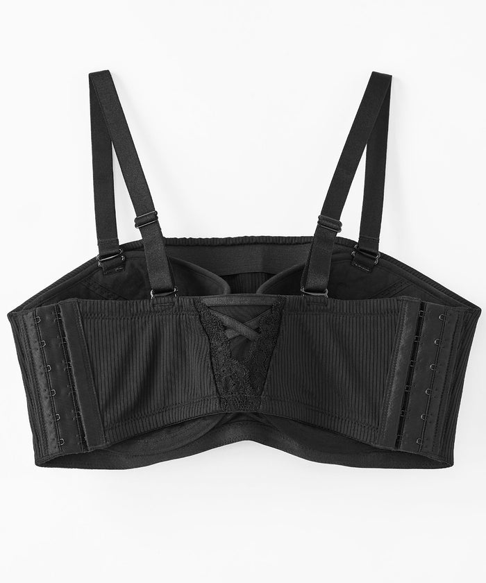 Ribbed 2-Way Cleavage Cover Strapless Side Support Push-Up Bra(F-G-H Cup)