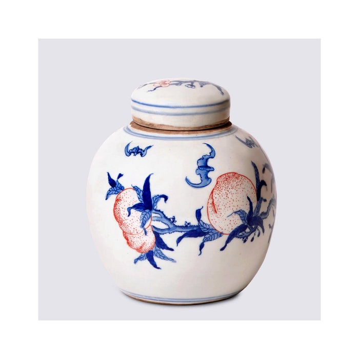 Round Storage Jar with Peach Design