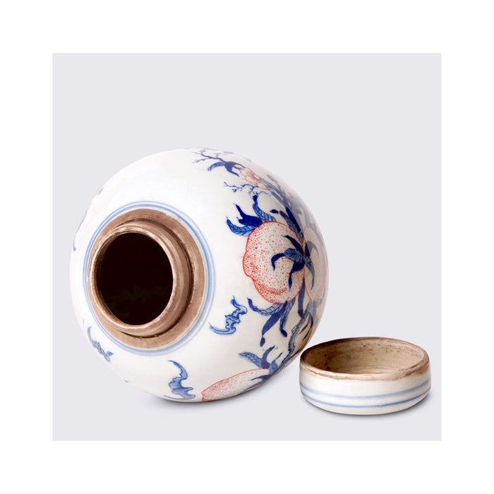 Round Storage Jar with Peach Design - opened