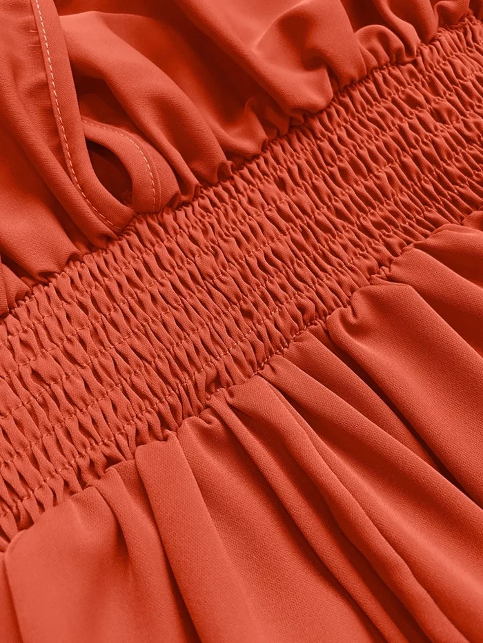 Ruched Sleeve V-Neck Maxi Dress