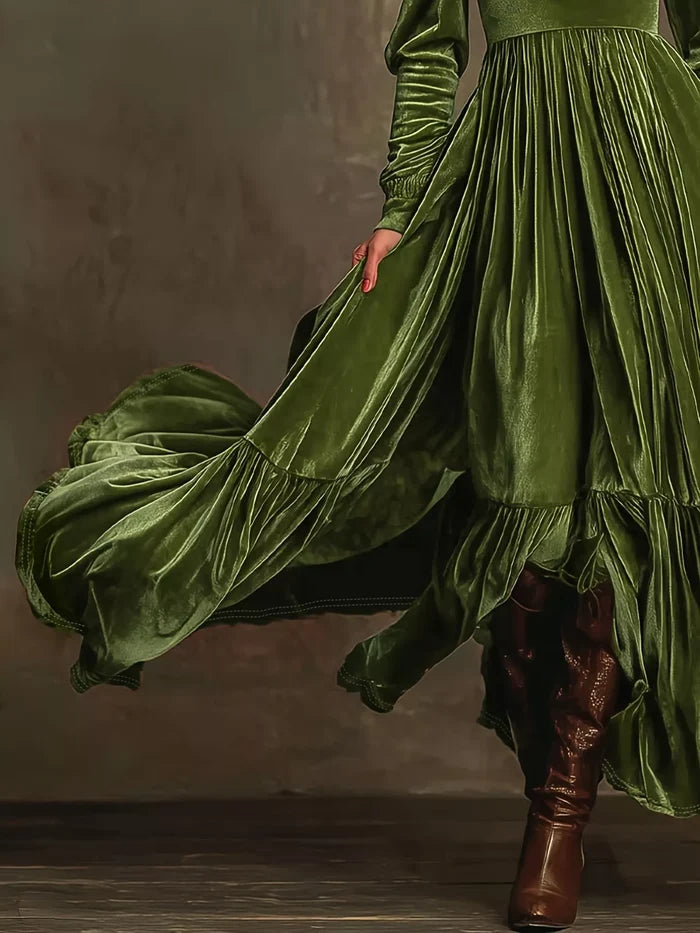 Ruffled Hem Long Sleeve Dress