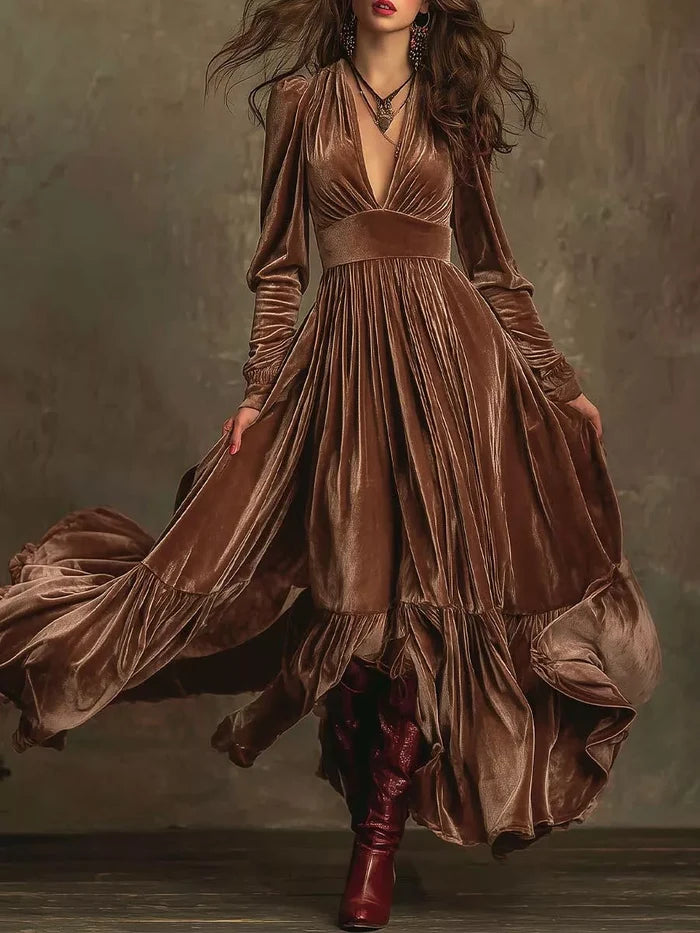 Ruffled Hem Long Sleeve Dress