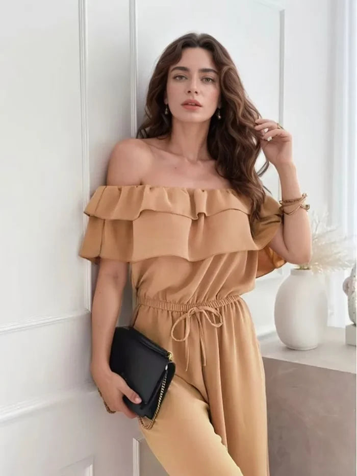 Ruffled Off-Shoulder Wide-Leg Jumpsuit