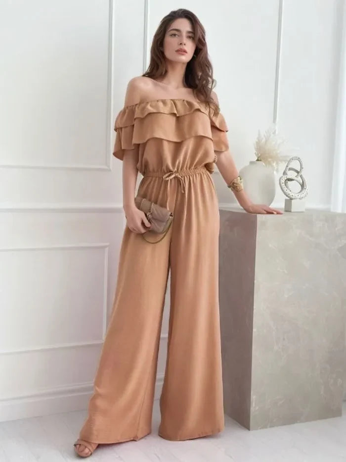 Ruffled Off-Shoulder Wide-Leg Jumpsuit